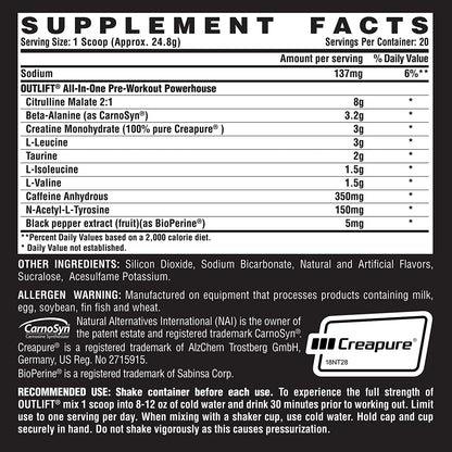 NUTREX - OUTLIFT - Pre-Workout Powerhouse Powder - Fruit Punch, 512g (20 servs)