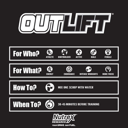NUTREX - OUTLIFT - Pre-Workout Powerhouse Powder - Fruit Punch, 512g (20 servs)
