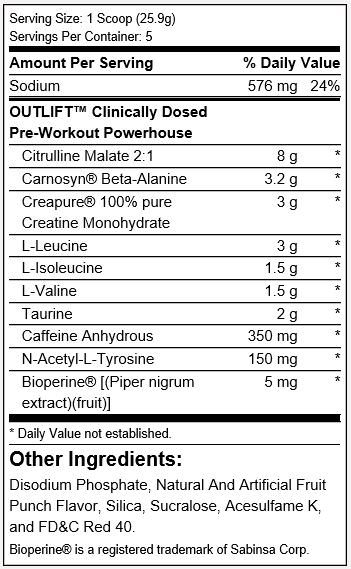 NUTREX - OUTLIFT - Pre-Workout Powerhouse Powder - Fruit Punch, 512g (20 servs)