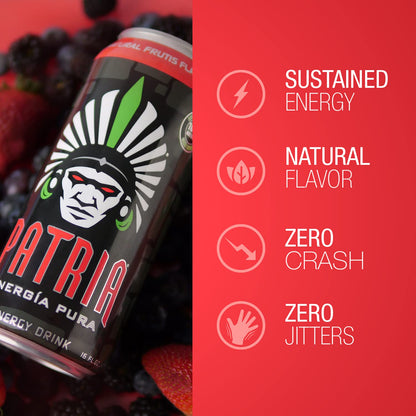 Patria Energia Pura Drink -  100% Natural Flavors, Cane Sugar- 200mg of Caffeine - 16oz Cans, Natural Orange Flavor (12 Pack)