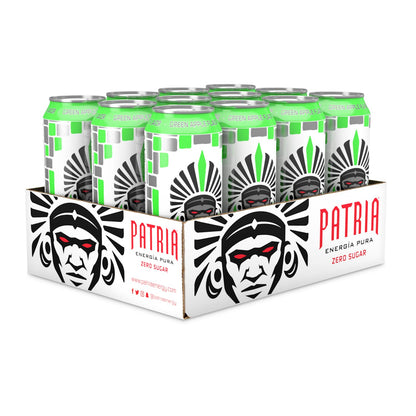 Patria Energia Pura Drink -  100% Natural Flavors, Cane Sugar- 200mg of Caffeine - 16oz Cans, Natural Orange Flavor (12 Pack)