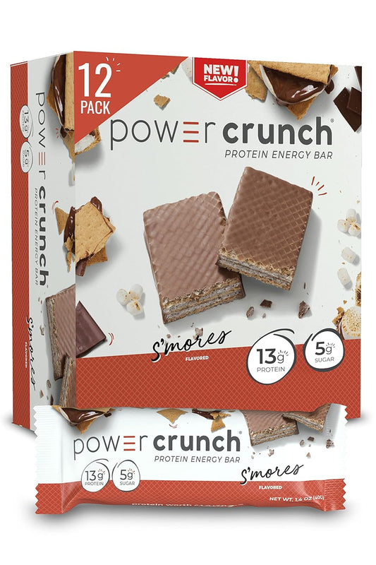 Power Crunch - Protein Wafer Bars, High Protein (13g) Snacks, Low Sugar, Delicious Taste - S'Mores (12 Bars)