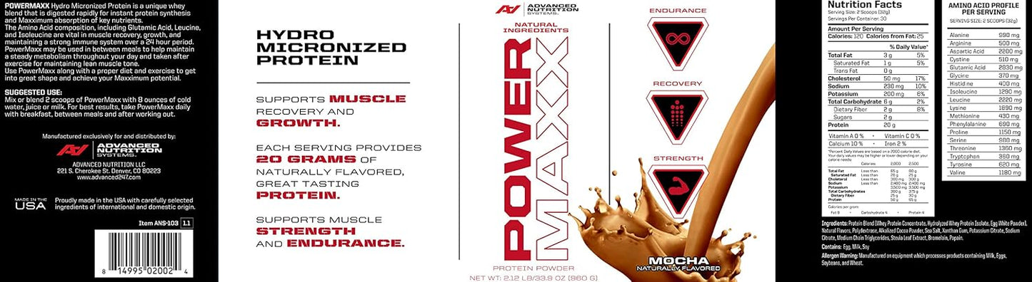 Advanced Nutrition Systems - Power Maxx - Protein Powder - Muscle Growth, Strength, Recovery- Mocha 2.12 lbs