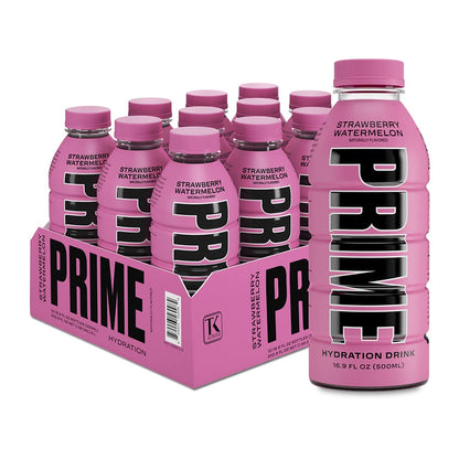 PRIME Hydration - Sports Drinks, Electrolyte Enhanced for Replenishing Fluids, 250mg BCAAs, B Vitamins, Antioxidants, Low Sugar - STRAWBERRY WATEREMELON, 16.9 Fl Oz (12 Pack)