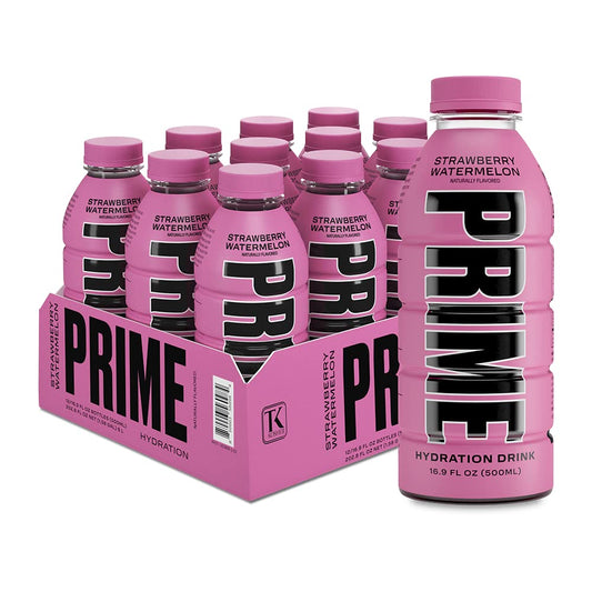 PRIME Hydration - Sports Drinks, Electrolyte Enhanced for Replenishing Fluids, 250mg BCAAs, B Vitamins, Antioxidants, Low Sugar - STRAWBERRY WATEREMELON, 16.9 Fl Oz (12 Pack)