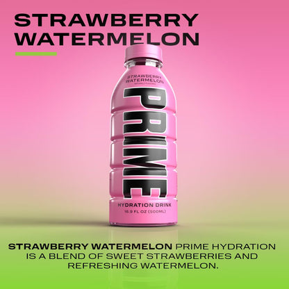 PRIME Hydration - Sports Drinks, Electrolyte Enhanced for Replenishing Fluids, 250mg BCAAs, B Vitamins, Antioxidants, Low Sugar - STRAWBERRY WATEREMELON, 16.9 Fl Oz (12 Pack)