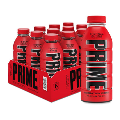 PRIME Hydration - Sports Drinks, Electrolyte Enhanced for Replenishing Fluids, 250mg BCAAs, B Vitamins, Antioxidants, Low Sugar - TROPICAL PUNCH, 16.9 Fl Oz (12 Pack)