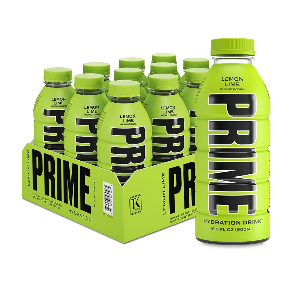 PRIME Hydration - Sports Drinks, Electrolyte Enhanced for Replenishing Fluids, 250mg BCAAs, B Vitamins, Antioxidants, Low Sugar - LEMON LIME, 16.9 Fl Oz (12 Pack)