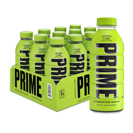 PRIME Hydration - Sports Drinks, Electrolyte Enhanced for Replenishing Fluids, 250mg BCAAs, B Vitamins, Antioxidants, Low Sugar - LEMON LIME, 16.9 Fl Oz (12 Pack)