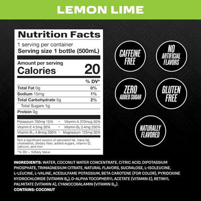 PRIME Hydration - Sports Drinks, Electrolyte Enhanced for Replenishing Fluids, 250mg BCAAs, B Vitamins, Antioxidants, Low Sugar - LEMON LIME, 16.9 Fl Oz (12 Pack)