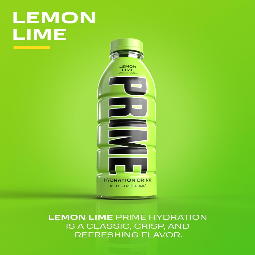 PRIME Hydration - Sports Drinks, Electrolyte Enhanced for Replenishing Fluids, 250mg BCAAs, B Vitamins, Antioxidants, Low Sugar - LEMON LIME, 16.9 Fl Oz (12 Pack)
