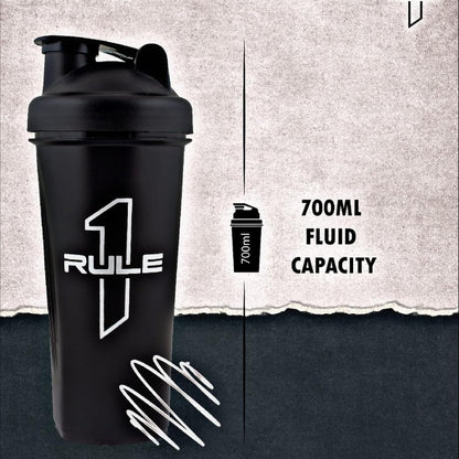 RULE 1 (R1) Proteins - Premium Shaker Bottle - 100% BPA FREE, Leakproof  With Whisking Spring, Ideal For Protein, Pre & Post Workout Drinks - Black, 25oz (700ml)