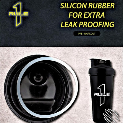 RULE 1 (R1) Proteins - Premium Shaker Bottle - 100% BPA FREE, Leakproof  With Whisking Spring, Ideal For Protein, Pre & Post Workout Drinks - Black, 25oz (700ml)