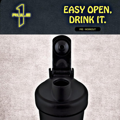 RULE 1 (R1) Proteins - Premium Shaker Bottle - 100% BPA FREE, Leakproof  With Whisking Spring, Ideal For Protein, Pre & Post Workout Drinks - Black, 25oz (700ml)