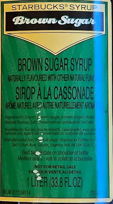 Starbucks Brown Sugar Syrup - Authentic Peppermint Syrup Premium Taste - Same as Used In Stores - Perfect for Coffee, Lattes, Mochas, and Desserts - 1 Liter (33.8 fl oz) Bottle - Combo With Pump