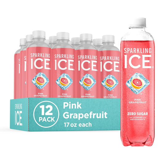 Sparkling Ice, Pink Grapefruit Sparkling Water, Zero Sugar Flavored Water, with Antioxidants and Vitamins, Zero Sugar, 17 fl oz Bottles (Pack of 24)