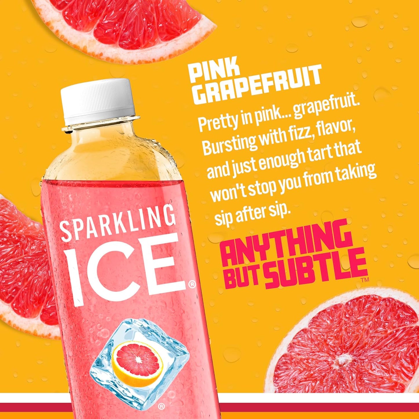 Sparkling Ice, Pink Grapefruit Sparkling Water, Zero Sugar Flavored Water, with Antioxidants and Vitamins, Zero Sugar, 17 fl oz Bottles (Pack of 24)