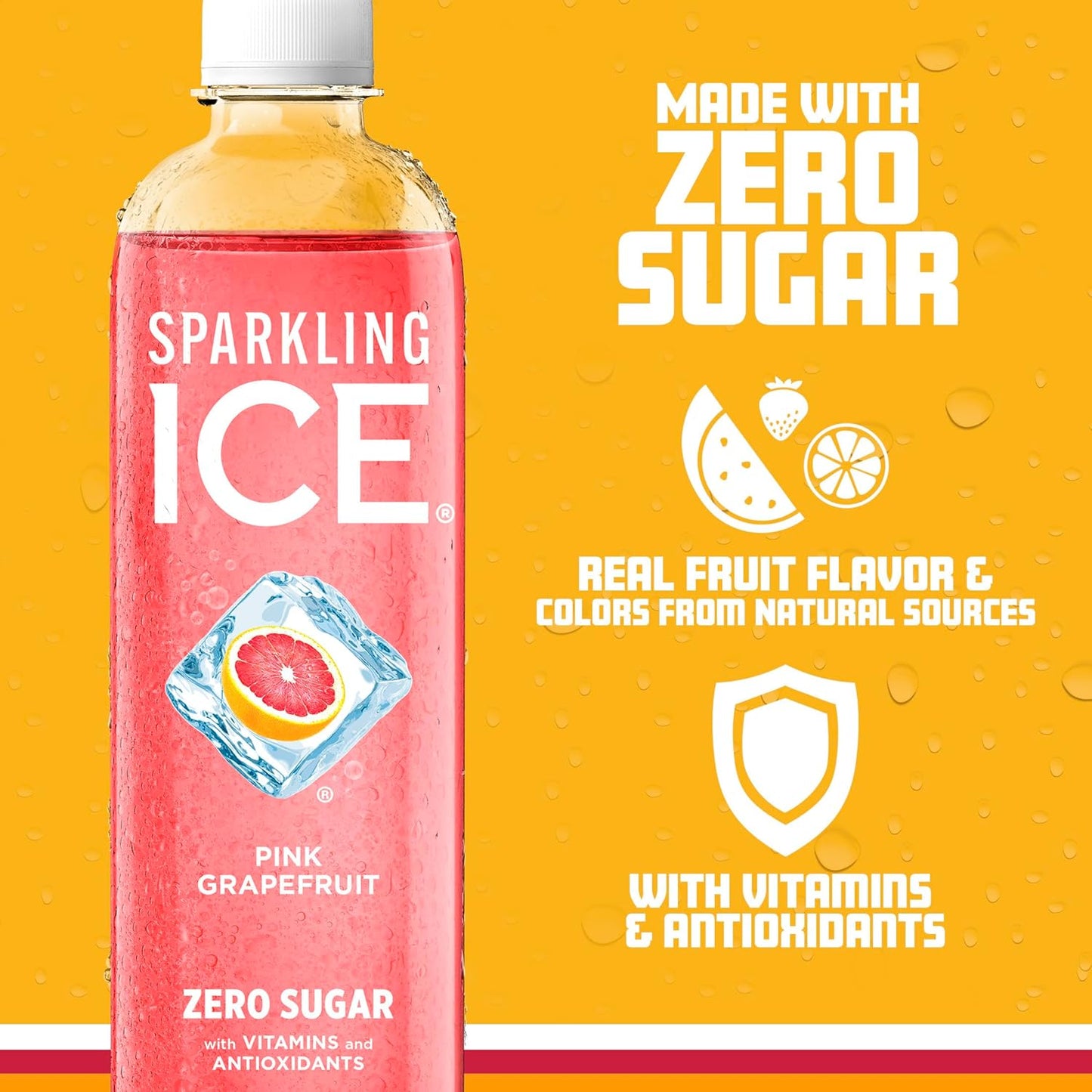 Sparkling Ice, Pink Grapefruit Sparkling Water, Zero Sugar Flavored Water, with Antioxidants and Vitamins, Zero Sugar, 17 fl oz Bottles (Pack of 24)