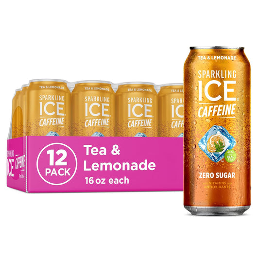 Sparkling Ice Caffeine Tea + Lemonade Sparkling Water with Caffeine, Zero Sugar, with Antioxidants and Vitamins,16 fl oz Cans (Pack Of 24)