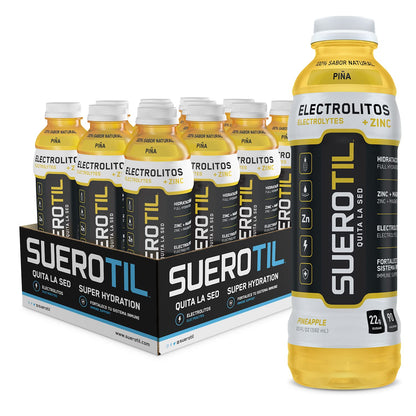 Suerotil - Sugar-Free Full Hydration Beverage,  Electrolytes & Zinc, Immune Support - Pineapple, 20oz Bottles (12-Pack)