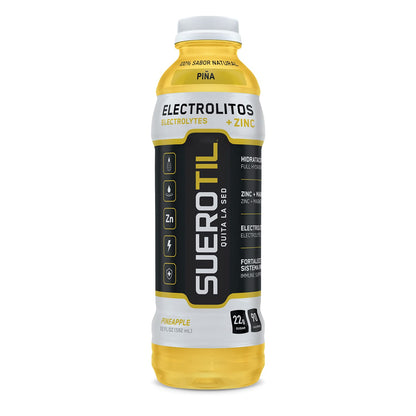 Suerotil - Sugar-Free Full Hydration Beverage,  Electrolytes & Zinc, Immune Support - Pineapple, 20oz Bottles (12-Pack)