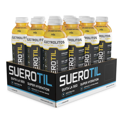 Suerotil - Sugar-Free Full Hydration Beverage,  Electrolytes & Zinc, Immune Support - Pineapple, 20oz Bottles (12-Pack)