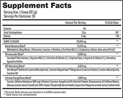 Advanced Nutrition Systems - SURGE 2.0 - Premium Pre-Workout Energy Powder - Pineapple, 663g