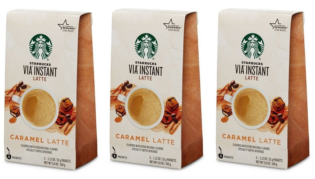 Starbucks - VIA Instant Caramel Latte - 100% Arabica Micro-Ground Coffee, Creamy Natural Caramel - Caramel Latte, 3 Boxes x 5 Packets (15 Packets Total)