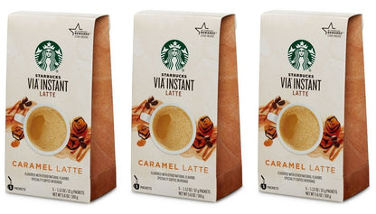 Starbucks - VIA Instant Caramel Latte - 100% Arabica Micro-Ground Coffee, Creamy Natural Caramel - Caramel Latte, 3 Boxes x 5 Packets (15 Packets Total)