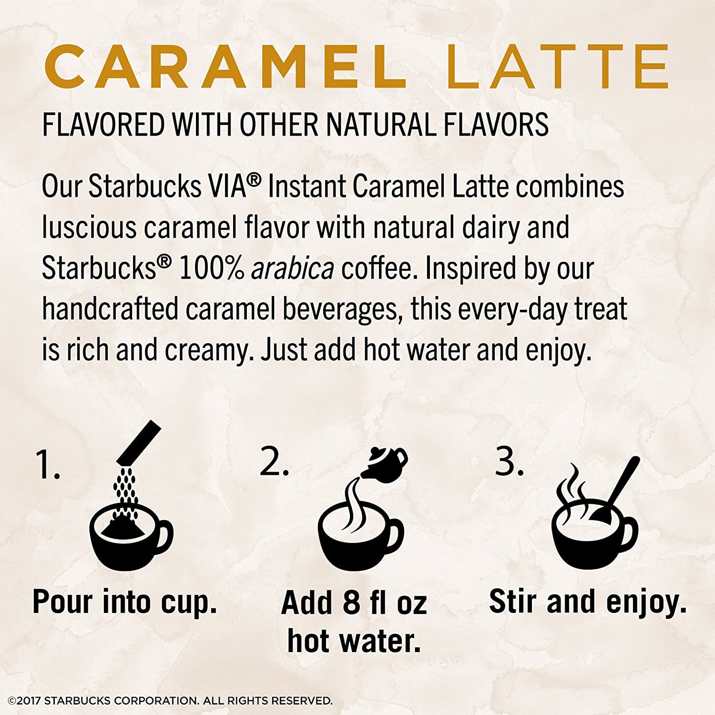 Starbucks - VIA Instant Caramel Latte - 100% Arabica Micro-Ground Coffee, Creamy Natural Caramel - Caramel Latte, 1 Box (5 Packets)