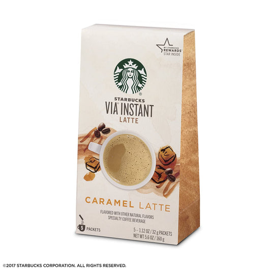 Starbucks - VIA Instant Caramel Latte - 100% Arabica Micro-Ground Coffee, Creamy Natural Caramel - Caramel Latte, 1 Box (5 Packets)
