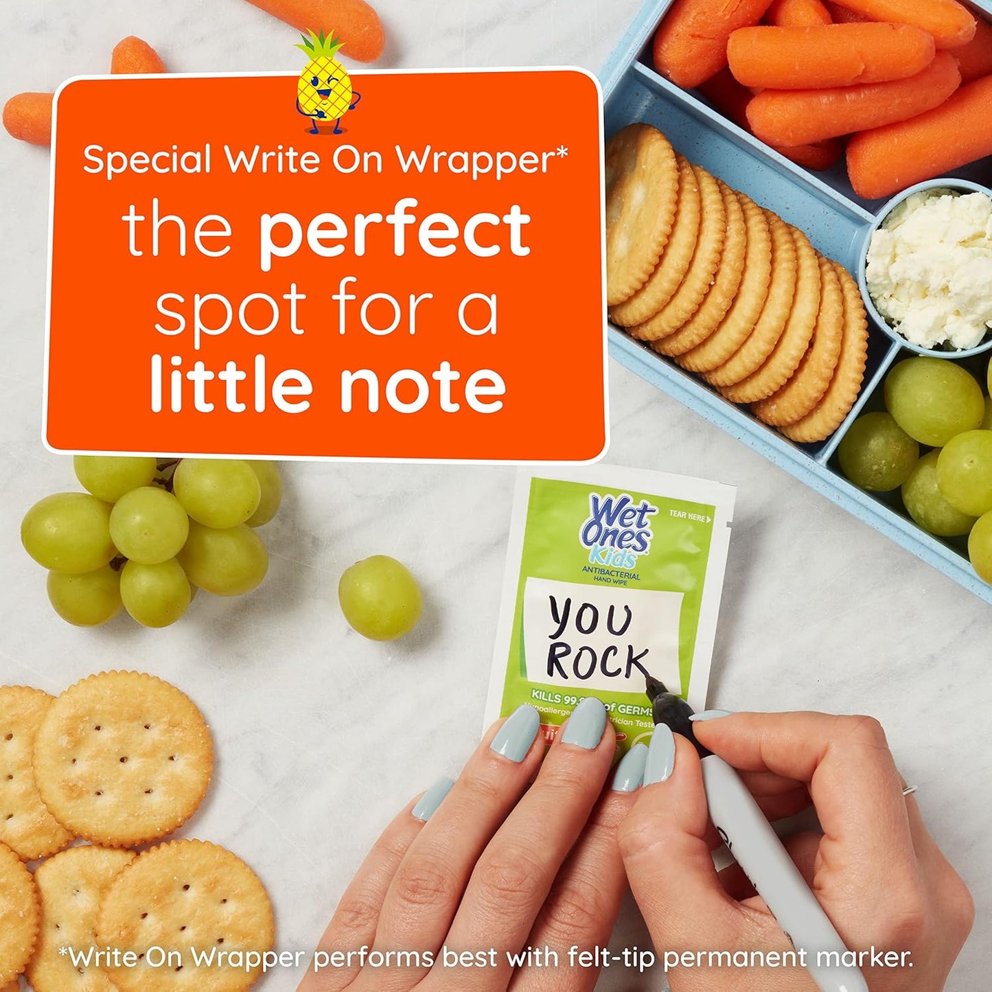 Wet Ones Kids Writable Wrapper Antibacterial Hand Wipe Singles, 24 Ct, Fruity Fresh Scent, 6 PACK