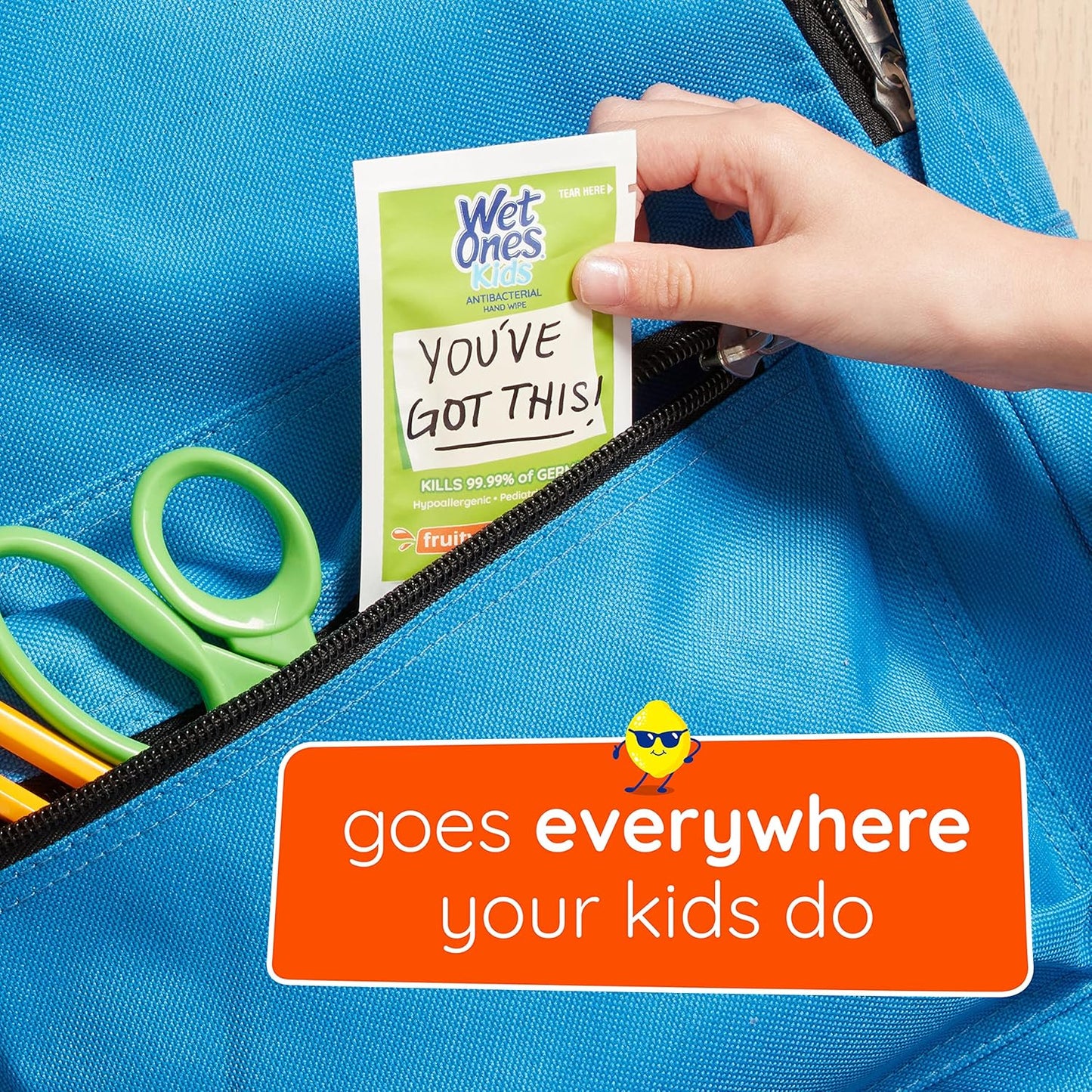 Wet Ones Kids Writable Wrapper Antibacterial Hand Wipe Singles, 24 Ct, Fruity Fresh Scent, 6 PACK