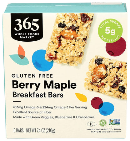365 Whole Foods Market - Breakfast Bar - Gluten Free, Excellent Fiber, Omega-3, Omega-6 | Berry Maple, (24) Bars