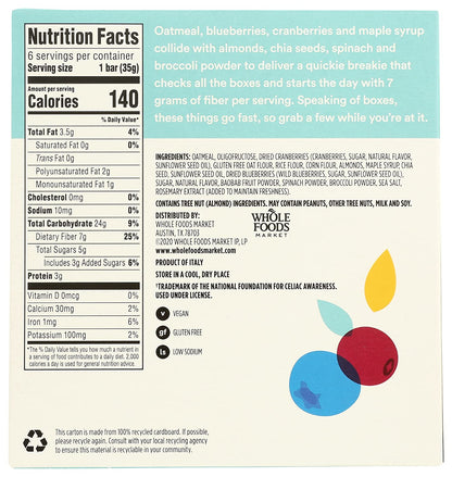 365 Whole Foods Market - Breakfast Bar - Gluten Free, Excellent Fiber, Omega-3, Omega-6 | Berry Maple, (24) Bars