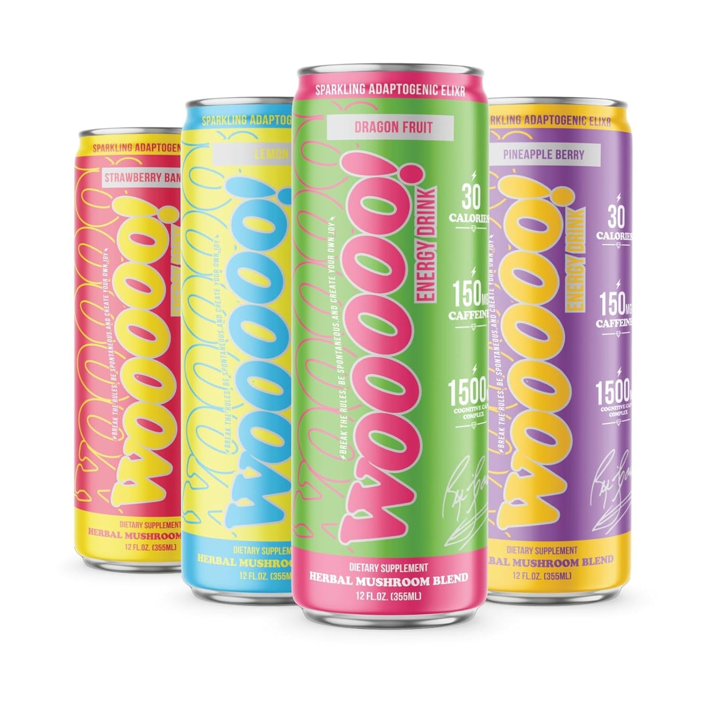 Wooooo! Energy Ric Flair Sparkling Adaptogenic Mushroom Energy Drink | Natural Antioxidants & Nootropics | Lion’s Mane & Cordyceps | 150mg Caffeine | 12 Pack (Variety Pack)