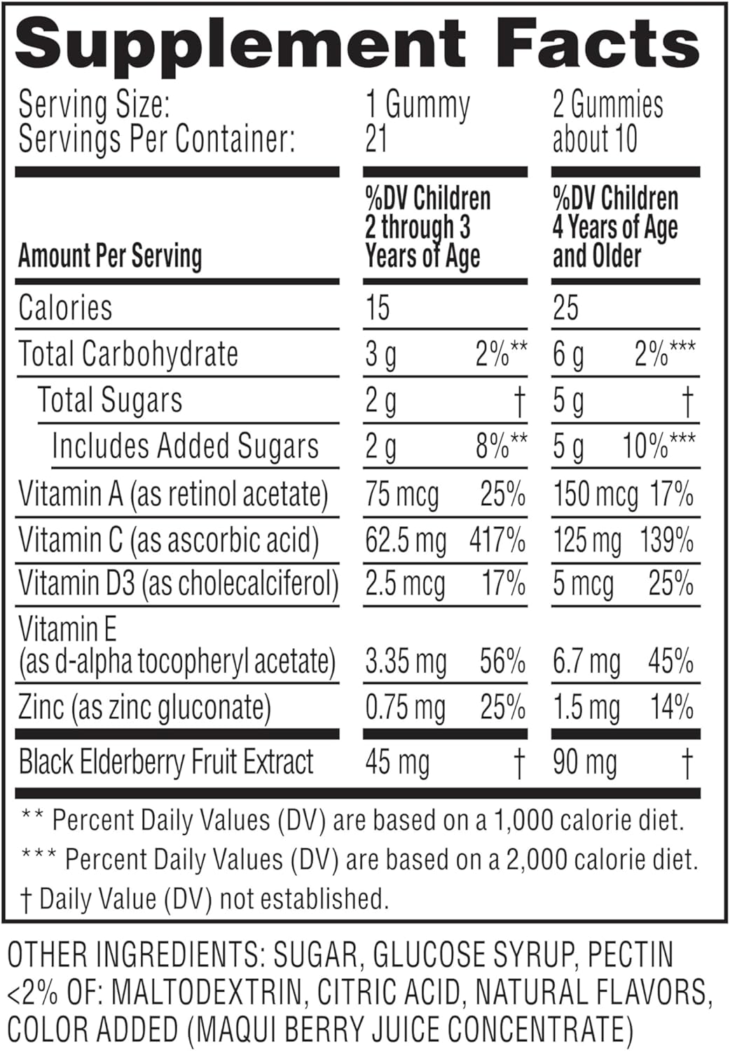 Zarbee's Elderberry Gummies for Kids with Vitamin C; Zinc & Elderberry; Daily Childrens Immune Support Vitamins Gummy for Children Ages 2 and Up; Natural Berry Flavor; 21 Count