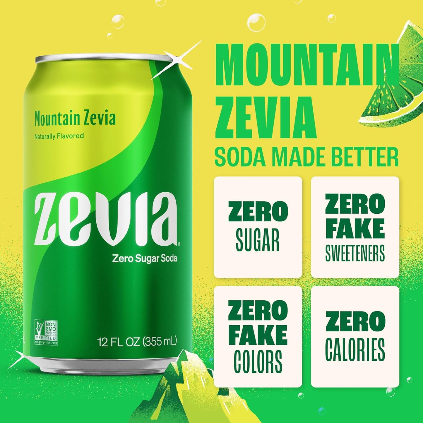 Zevia Zero Sugar Soda, Mountain Zevia, 12 oz Cans (24-Pack) – Naturally Sweetened, Non-GMO Project Verified, Gluten-Free, Vegan