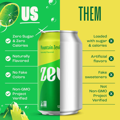 Zevia Zero Sugar Soda, Mountain Zevia, 12 oz Cans (24-Pack) – Naturally Sweetened, Non-GMO Project Verified, Gluten-Free, Vegan